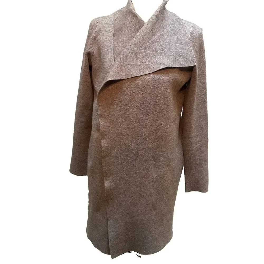 Rachel Zoe Wrap Sweater Jacket S Taupe Asymmetric Drape Cozy Luxury Duster Coat